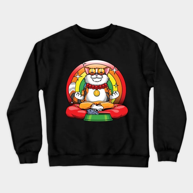 Funny Hippie Cat Meditating Crewneck Sweatshirt by fizzyllama